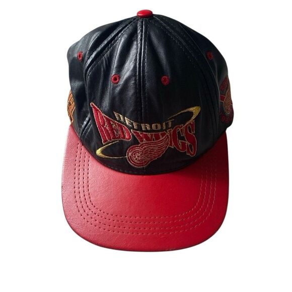 Vintage Detroit Red Wings Hat leather Streetwear 90s - Picture 1 of 8